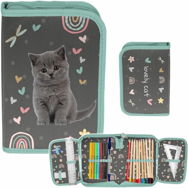 PIÓRNIK Z WYPOSAŻENIEM Z KOTKIEM SZKOLNY DLA DZIEWCZYNEK KOTEK CATS PASO