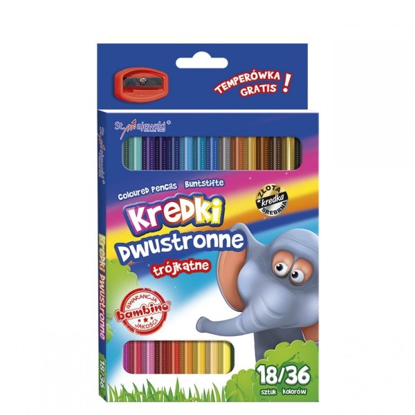 Bambino Kredki Dwustronne Trójkątne 18/36 Kolorów Drewniane +Temperówka [004957]