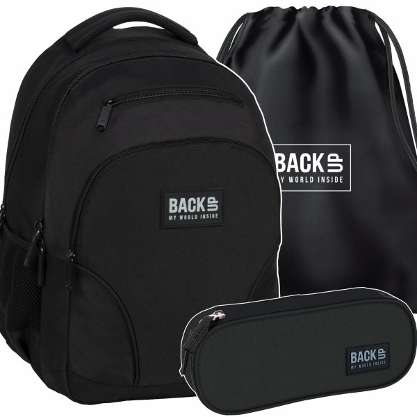 KOMPLET 3w1 BACKUP CZARNY PLECAK DUŻY SZKOLNY MŁODZIEŻOWY 3 KOMOROWY