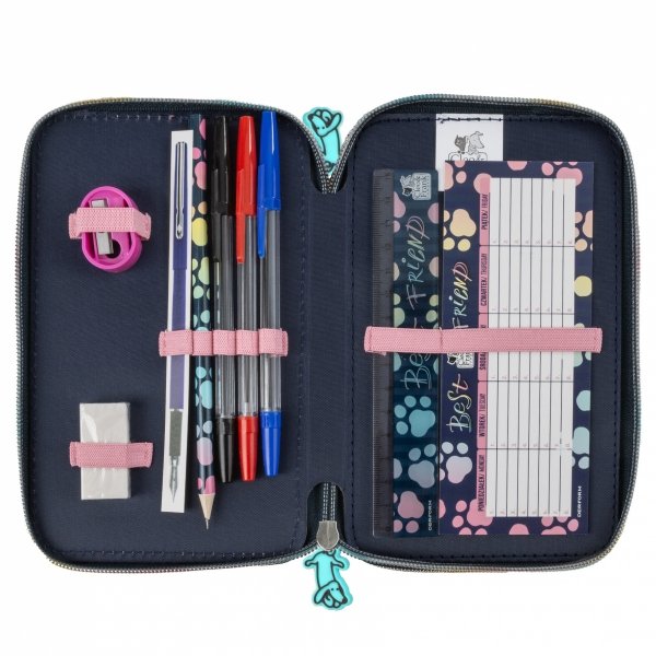 PIESEK PIÓRNIK SZKOLNY 3-KOMOROWY Z WYPOSAŻENIEM DOR DLA DZIEWCZYNEK