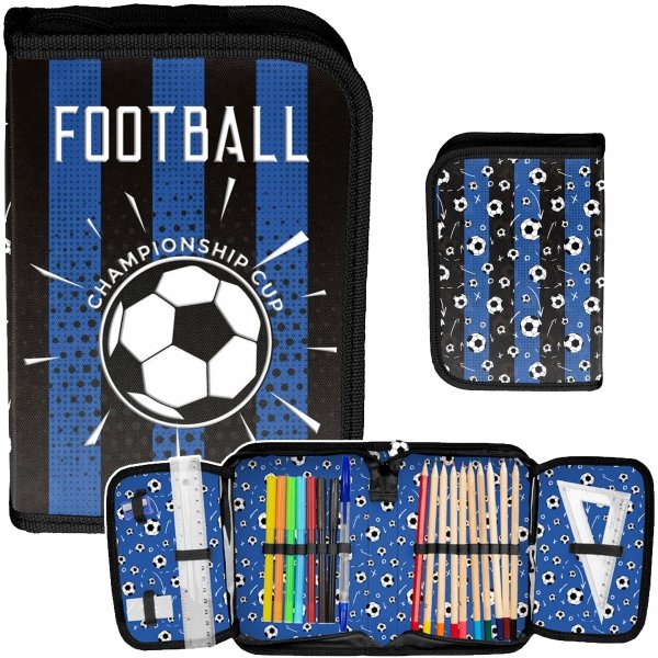 PIÓRNIK Z WYPOSAŻENIEM SZKOLNY PIŁKARSKI PIŁKA NOŻNA FOOTBALL NIEBIESKI