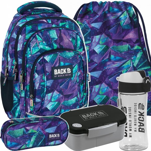 SZKOLNY PLECAK BACKUP MŁODZIEŻOWY KOMPLET 5el DLA DZIEWCZYNY 4 kom. CRYSTAL