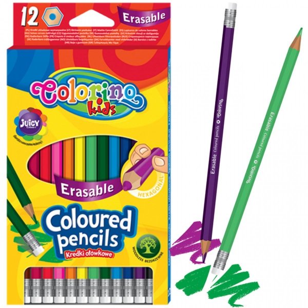 Kredki z Gumką Wymazywalne Colorino 12 kolorów Ołówkowe [92531PTR]