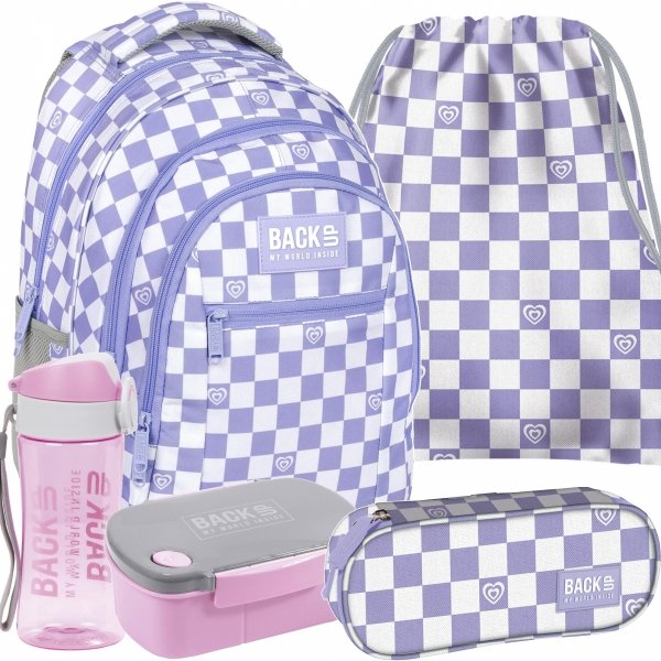 PLECAK BACKUP SZACHOWNICA MŁODZIEŻOWY DLA DZIEWCZYNY SZKOLNY ZESTAW 5w1