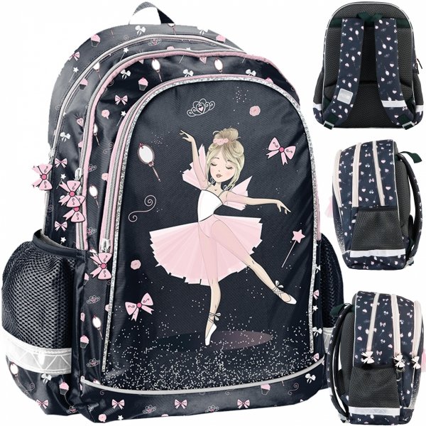 BALERINA Plecak Szkolny dla Uczennic Dziewczęcy do Podstawówki CZARNY PASO