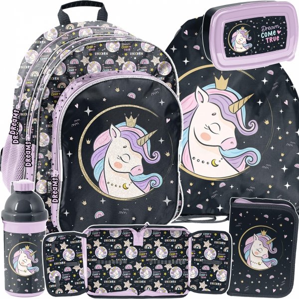 PLECAK SZKOLNY JEDNOROŻEC KOMPLET 5w1 DLA DZIEWCZYNKI DO PODSTAWÓWKI PASO