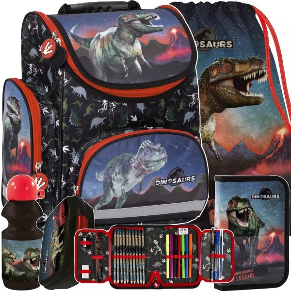 Tyranozaur Chłopięcy Tornister w Zestawie Szkolnym Dinozaur [TEMBDN17]