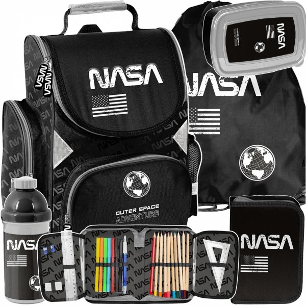 NASA TORNISTER SZKOLNY DLA CHŁOPAKÓW KOMPLET 5w1 DO PODSTAWÓWKI CZARNY