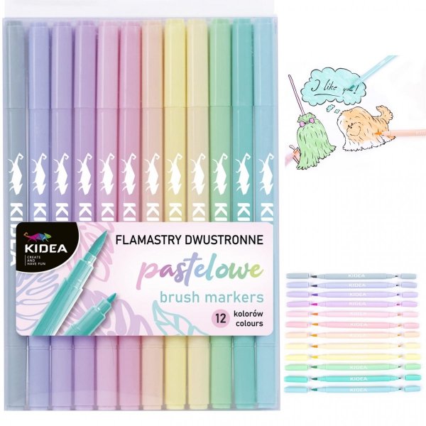 Flamastry Dwustronne Pastelowe 12 kol Kidea Pisaki [FDPBB12KA]