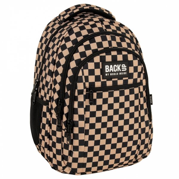 MŁODZIEŻOWY SZKOLNY PLECAK BACKUP KOMPLET 5 elem. SZACHOWNICA BEŻOWA KRATA