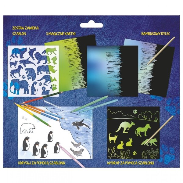 Zwierzaki Kreatywne Wydrapywanki z Szablonami Kidea + rysik [KWSAKA]