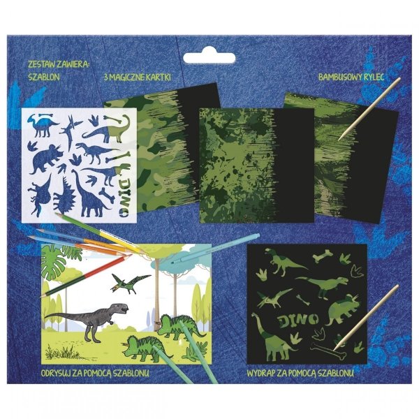 Kreatywne Wydrapywanki Dinozaury z Szablonem Kidea z rysikiem [KWSBKA]