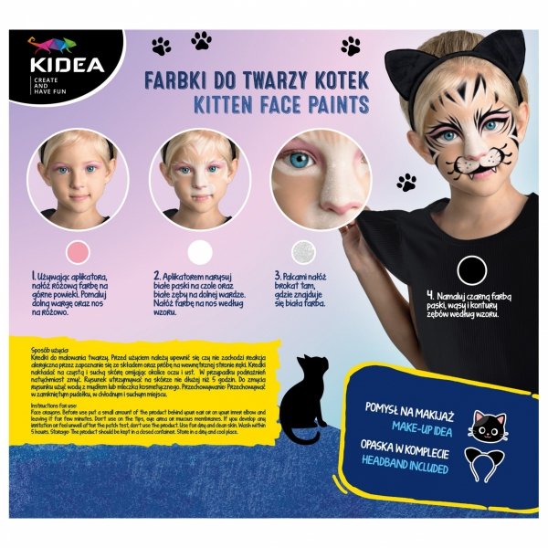 FARBY DO TWARZY KOMPLET Z OPASKĄ KOT KOTKI DLA DZIEWCZYNY [FDTZKOKA]