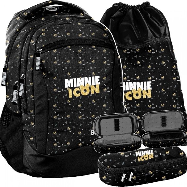 Komplet Myszka Minnie Czarny Szkolny Plecak Młodzieżowy BeUniq [DM22JJ-2808]