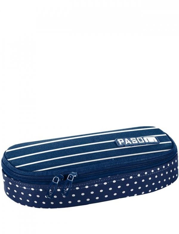 Piórnik Młodzieżowy Szkolny Niebieski Paski Kropki [18-013DO]