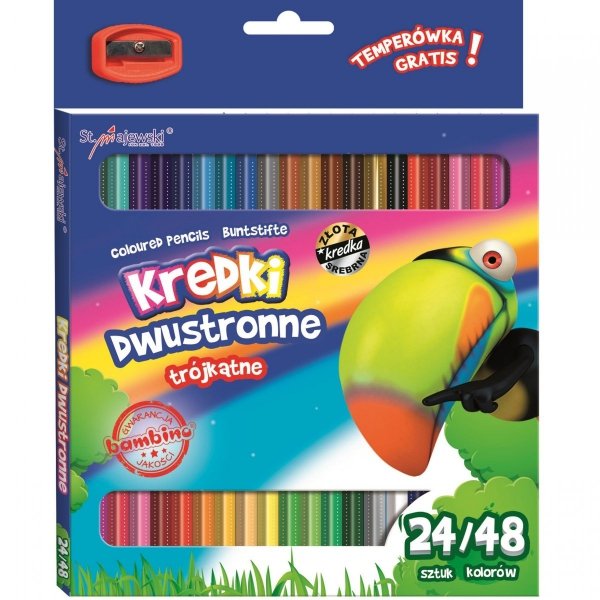 Bambino Kredki Dwustronne Trójkątne 24/48 Kolorów Drewniane +Temperówka [4964]
