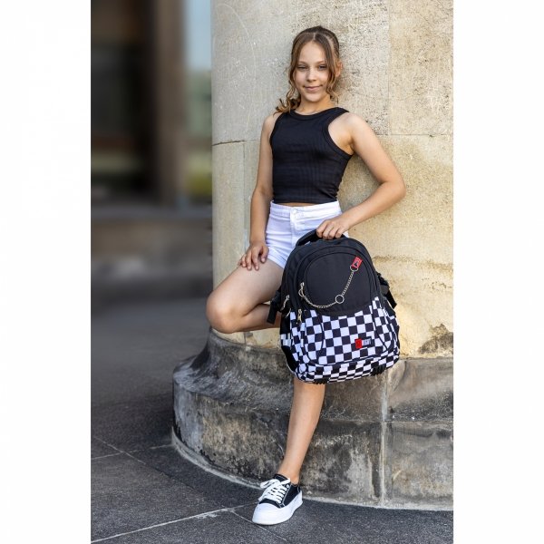 ST.RIGHT PLECAK SZKOLNY MŁODZIEŻOWY SZACHOWNICA K-POP CHAIN DUŻY ZESTAW 5el