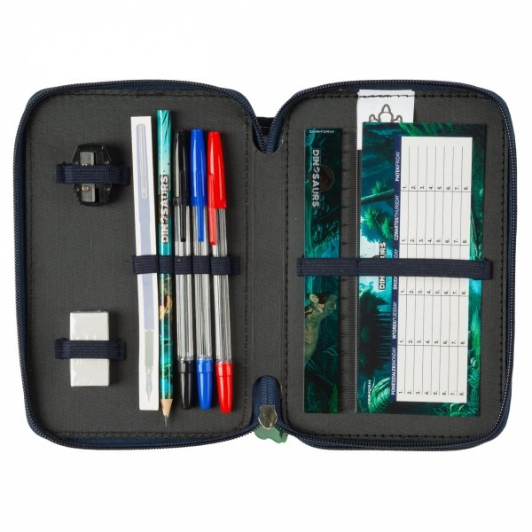 DINOZAURY PIÓRNIK SZKOLNY 3-KOMOROWY Z WYPOSAŻENIEM DINO DLA CHŁOPAKÓW