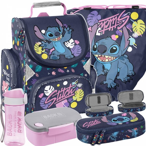 STITCH TORNISTER DLA DZIEWCZYNY KOMPLET 5w1 DO KLAS 1-4 PODSTAWÓWKI