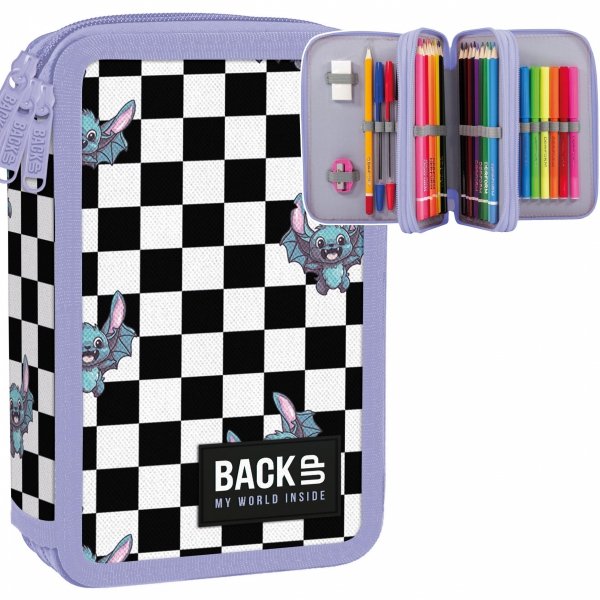 POTRÓJNY PIÓRNIK BACKUP 3 KOM. Z WYPOSAŻENIEM DLA UCZNIÓW SZACHOWNICA FUZZ