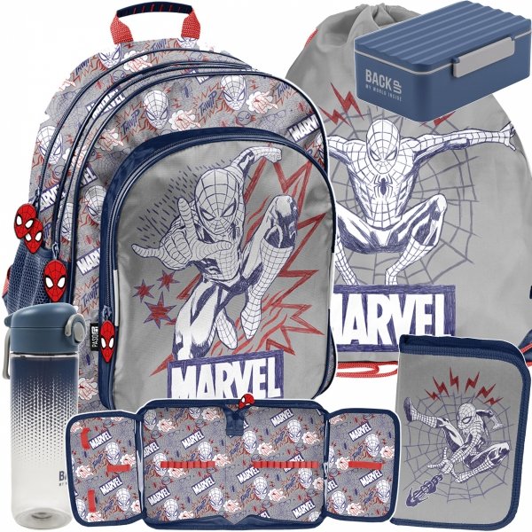 SPIDERMAN PLECAK SZKOLNY CHŁOPIĘCY DO 1-3 KLASY PODSTAWÓWKI KOMPLET 5w1