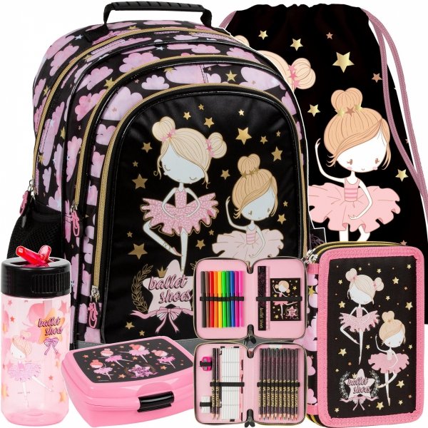 PLECAK BALETNICA KOMPLET 5el DLA DZIEWCZYNEK SZKOLNY DO PODSTAWÓWKI