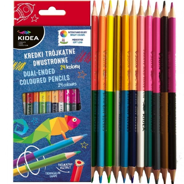 Kredki Trójkątne 24 Kolory Kidea Dwustronne 12 Szt [KTD24KKA]