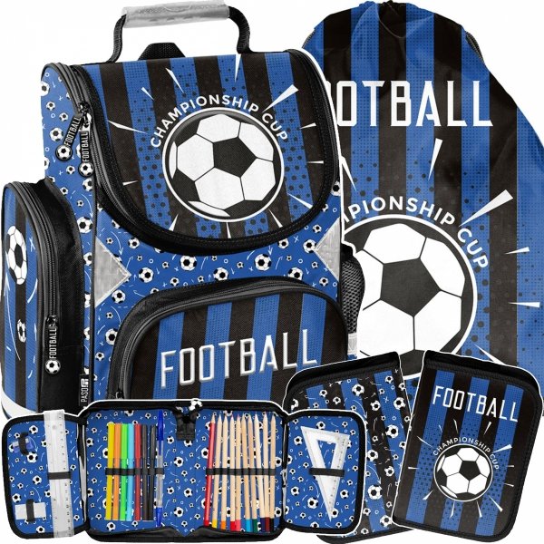 KOMPLET 3el PIŁKARSKI TORNISTER SZKOLNY DLA CHŁOPAKA DO 1 KLASY PIŁKA NOŻNA