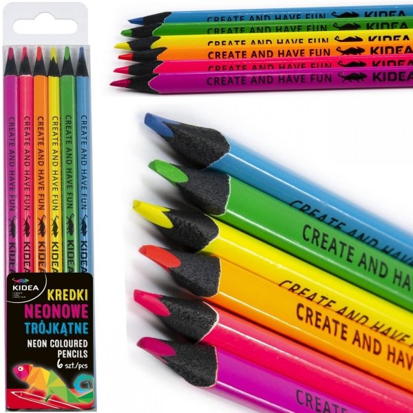 Neonowe Kredki Trójkątne 6 Kolorów Kidea Ołówkowe [KNT6KA]