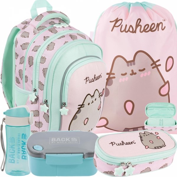 PUSHEEN PINK KOMPLET 5ele MAJEWSKI DLA DZIEWCZYNEK PLECAK KOT KOTKI