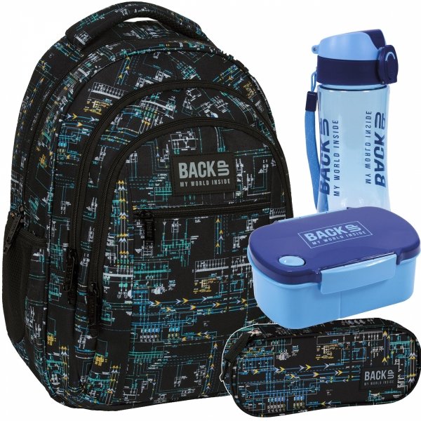 KOMPLET 4 elem PLECAK MŁODZIEŻOWY BACKUP DLA CHŁOPAKA SZKOLNY UKŁAD SCALONY