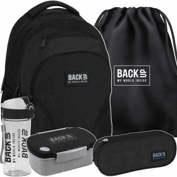 CZARNY KOMPLET 5w1 BACKUP PLECAK DUŻY SZKOLNY MŁODZIEŻOWY 3 KOM. CHLOPIĘCY