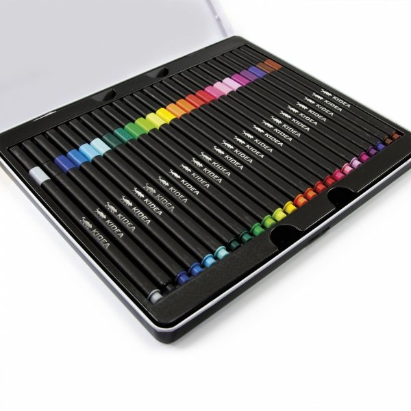 Flamastry PREMIUM 24 Kolory w Metalowym PUDEŁKU Kwadratowe Pisaki Kidea [FKMP24KA]