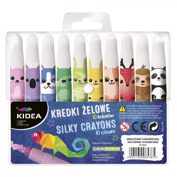 Kredki Żelowe 10 Kolorów Szkolne Zwierzaki Kidea [KZ10KKA]