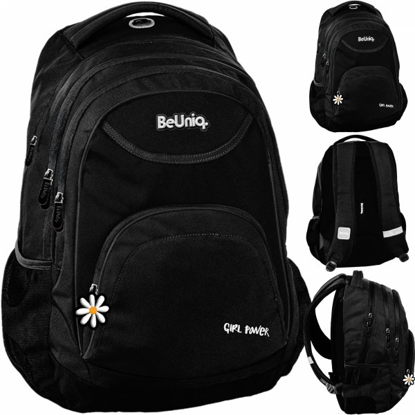 CZARNY PLECAK SZKOLNY BeUniq MŁODZIEŻOWY DLA DZIEWCZYNY STOKROTKA