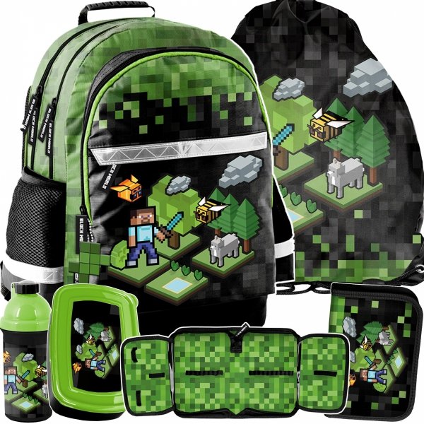Zestaw 5ele. Szkolny Plecak Piksele chłopięcy Minecraft [PP23XL-116]