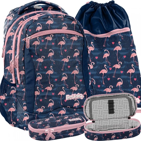 Plecak Młodzieżowy Szkolny Dziewczęcy Flamingi Granatowy [PPNG20-2808]