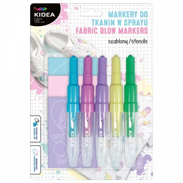 Markery do Tkanin 5 kolorów w Sprayu z Szablonami SWEET LOVE Kidea Flamastry Pisaki [MTSSSW5KA]