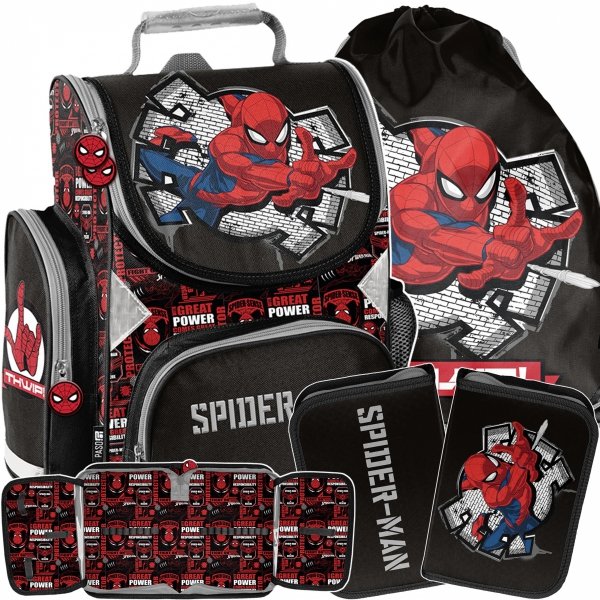 CHŁOPIECY TORNISTER SPIDERMAN SZKOLNY MARVEL DO KLAS 1-4 KOMPLET 3w1