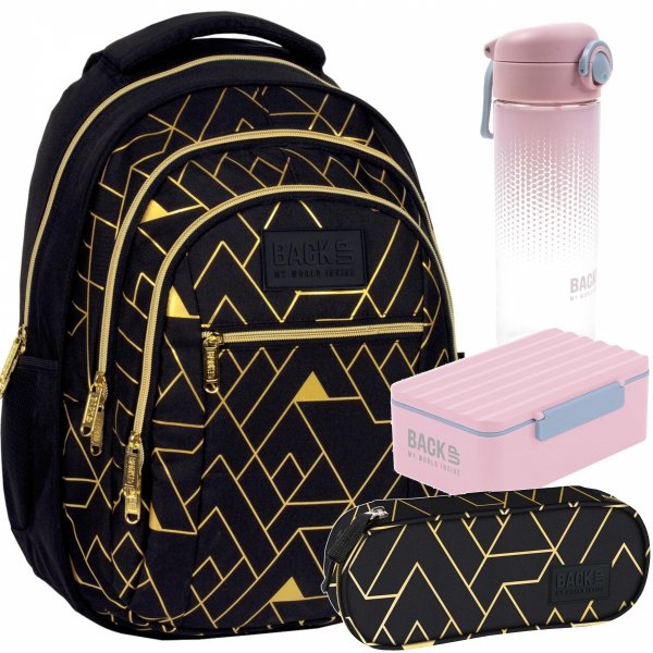 PLECAK MŁODZIEŻOWY BACKUP GEOMETRIC GOLD ZESTAW 4w1 DLA DZIEWCZYNY SZKOLNY