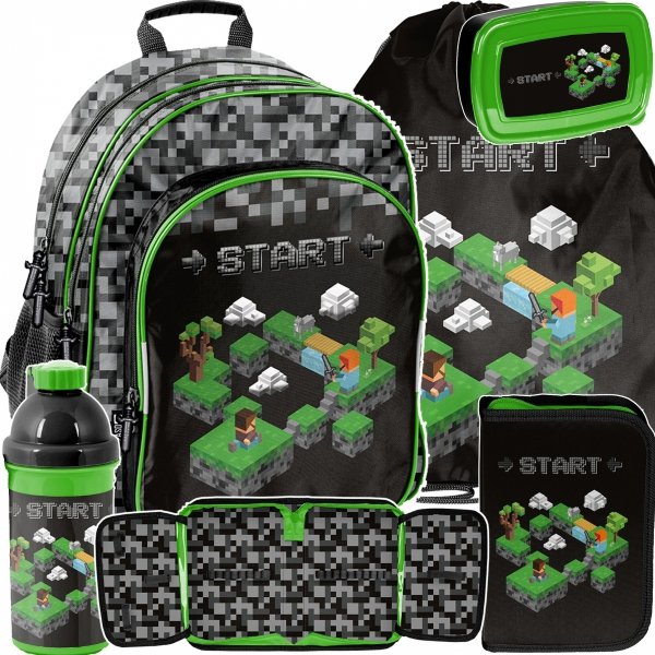 PLECAK SZKOLNY MINECRAFT DLA CHŁOPAKÓW GAMER ZESTAW 5w1 DO KLAS 1-3 
