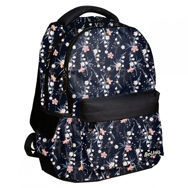 Vintage Plecak w Kwiatki Młodzieżowy Dziewczęcy Czarny BeUniq [PPRO20-2705]