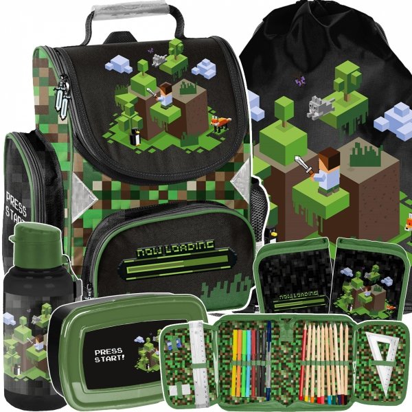 TORNISTER MINECRAFT GRA SZKOLNY GAMING DLA CHŁOPAKÓW DO 1 KLASY KOMPLET 5w1