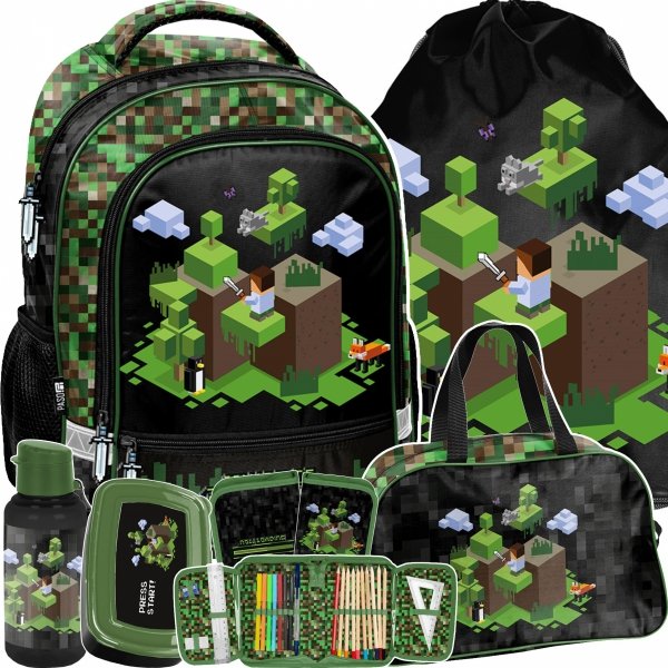 PLECAK MINECRAFT SZKOLNY ZESTAW 6w1 GAMING GRA GRY DO 1 KLASY DLA CHŁOPAKA