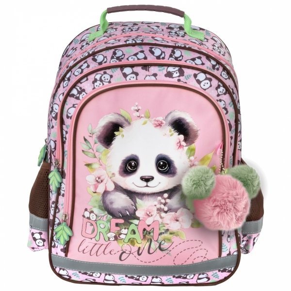 PANDA PLECAK z MISIEM DLA UCZENNIC SZKOLNY DZIEWCZĘCY DO 1 KLASY ZESTAW 5el