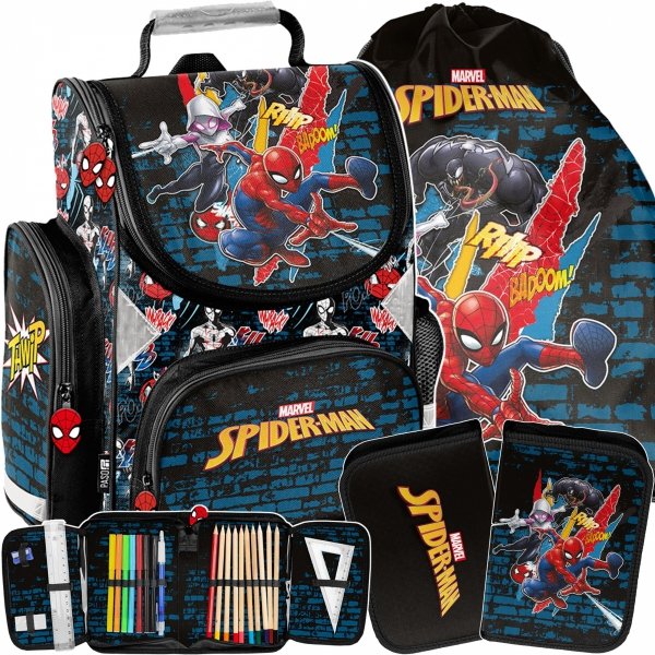 TORNISTER SPIDERMAN SZKOLNY MARVEL DO KLAS 1-4 KOMPLET 3 ele. DLA CHŁOPAKA