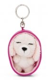 NICI 49992 Brelok Sleeping Pets pies pudel biały 8cm, koszyk różowy