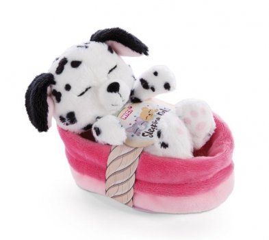 NICI 47891 Maskotka śpiący szczeniak Dalmatyńczyk 12cm w koszyku różowym