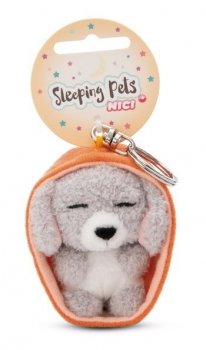 NICI 49991 Brelok Sleeping Pets pies pudel szary 8cm, koszyk pomarańczowy