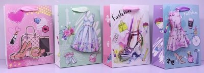 Torebka ozdobna prezentowa młodzieżowa, dziewczyna, moda 3D 9022C 17,5x23,5x8cm p12, mix cena za 1 szt